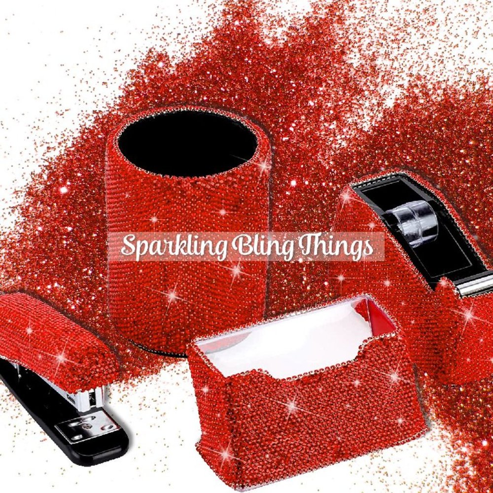 NWT Sparkling Bling Swarovski Crystal Rhinestone Desk Set: Red +  FREE G…